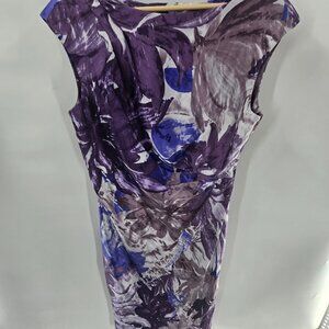 Suzi Chin For Maggy Boutique White Purple Floral Silk Blend Lined Midi Dress 6
